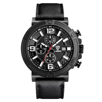 

New Men Calendar Chronograph Sub-dial Genuine Leather Band Quartz Wrist Watch