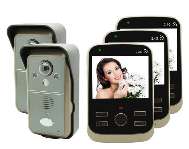 

2 Doors Control 3.5"Wireless Digital Intercom System Video Door Phone Motion Sensor&Taking Photos Function 2Cameras+3Monitors
