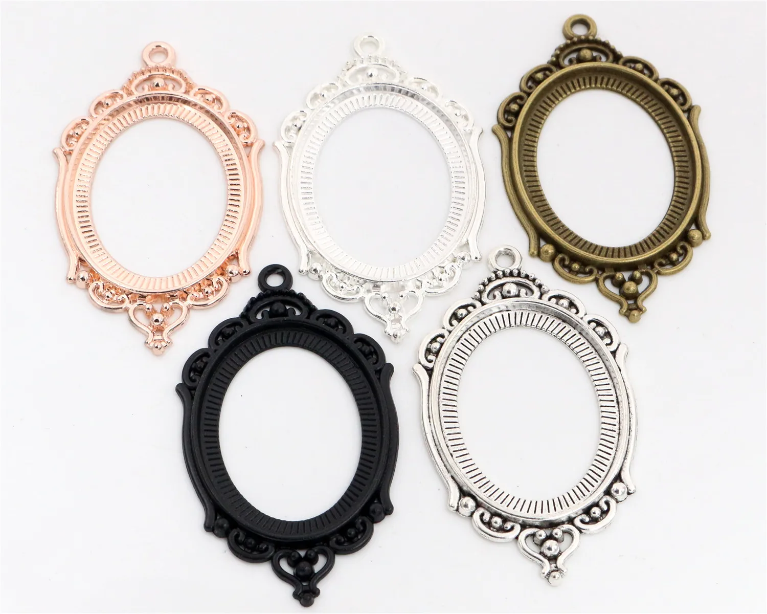 

New Fashion 5pcs 30x40mm Inner Size 5 Colors Pierced Style Cabochon Base Setting Charms Pendant