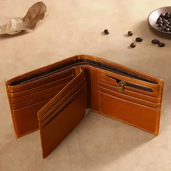 

Men Large-capacity Wax Leather RFID Blocking Wallet Solid Color Multi-function ID Cards Cash Purse
