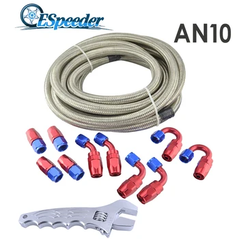 

ESPEEDER AN10 Double Stainless Steel Braided Hose 5M Silver Hose Line AN10 Oil Fuel Fittings Hose End Adaptor Kit With Spanner