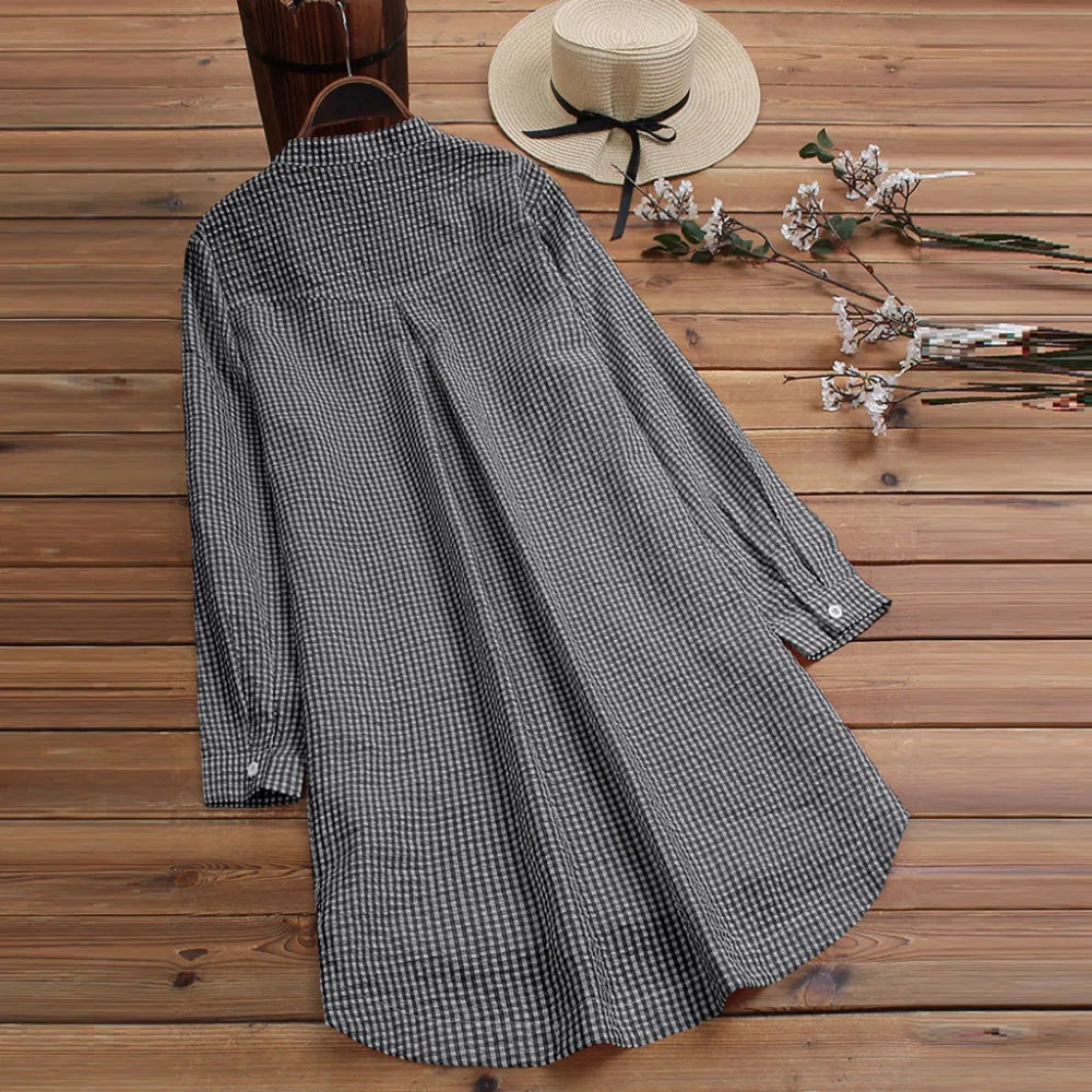 2019 women's plaid embroidered cat long sleeve tops and blouses Summer sexy beach top pretty blouses et chemisiers femme 40J12 (5)