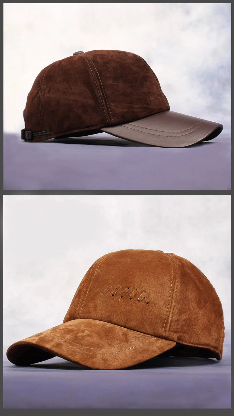 HL022 Новая мужская шляпа из натуральной коричневой матовой кожи/бейсболки Осень нубук бренд Дальнобойщик вождения лоскут шляпа/Кепки