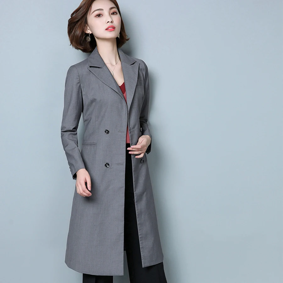 Gray Lapel Elegant Blazer Long Big Size Formal Jackets Ladies Korea