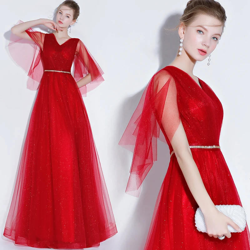 Женское вечернее платье SSYFashion простое выпускное бальное темно синего цвета с v