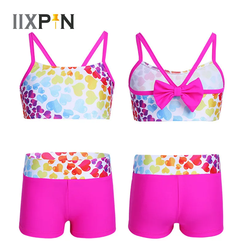 

IIXPIN Girls Ballet Costumes Gymnastics Leotard Polka Dot Strappy Top Bra and Shorts Ballet Dancing Exercise Workout Outfits