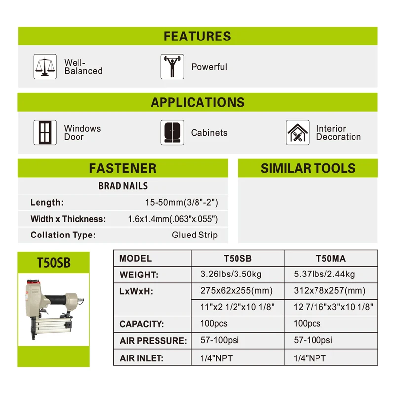 Meite T50MA brad гвоздильщик 16GA воздушный brad гвоздильщик пистолет пневматический финишный гвоздь пневматический пистолет для внутренней отделки Jun.14 инструмент обновления