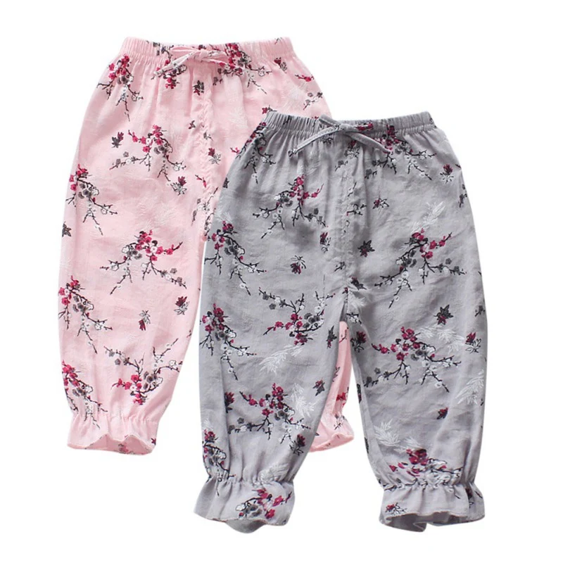 

Fashion Baby Girls Summer Cotton Mosquito Bites Pants Sports Casual Toddler Floral Pattern Trousers