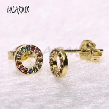 

10 pairs round circle studs earrings rainbow crystal earrings zircon jewelry circle accessories for women gift for girls 9307