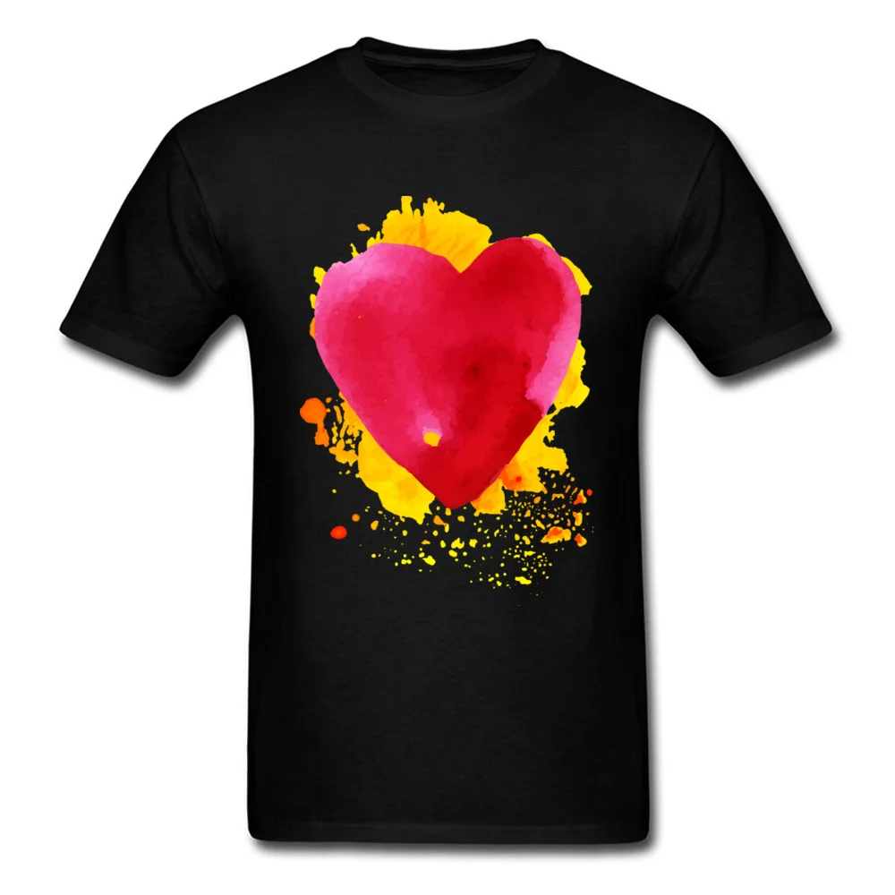 Round Neck Watercolor painted red heart All Cotton Men's T Shirt Casual Short Sleeve Tops Shirt Prevalent Leisure Sweatshirts Watercolor painted red heart black