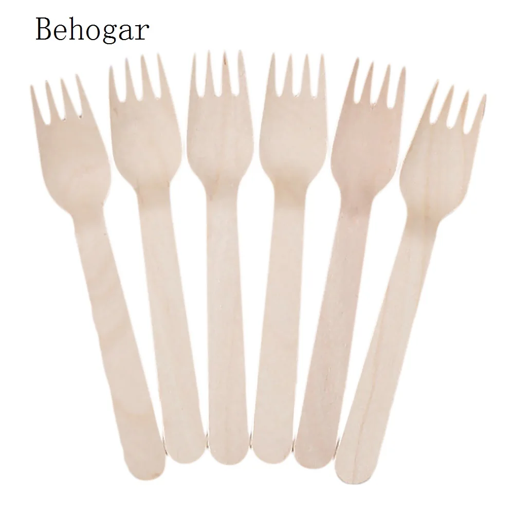 

Behogar 100 Pcs 14CM Disposable Wooden Fork Cutlery Set for Party Camping Picnics Weddings BBQ Buffet Fruit Noodle Food Forks