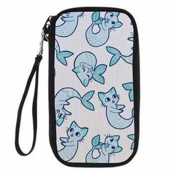 

Noisydesigns Women PU Passport Cover Cute Cat Printing Ladies Card Holder Multi-function Travel Card Case Wallet Document Bag