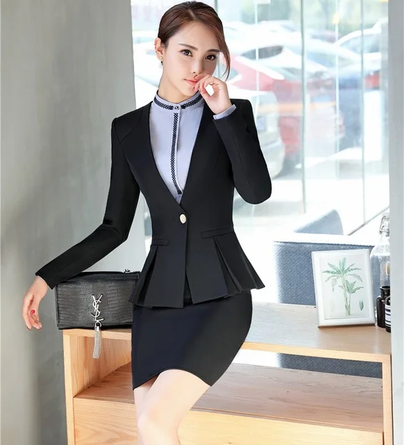 Formal Office Lady Skirt Suits for Women Business Suits Grey Blazer and ...