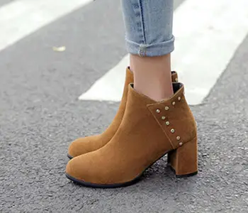 

Ladies Ankle Boots High Heels Rivets Casual Party Sapato Feminino Women Shoes Zip Zapatos Mujerwoman Shoe Girls Booties XZ181226