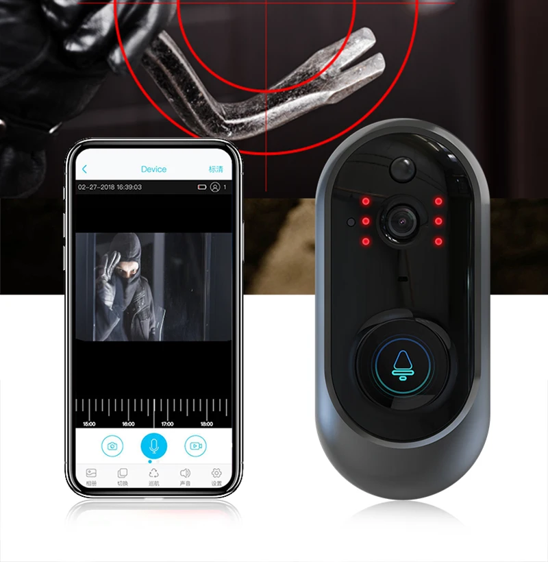 

720P Wireless WIFI Doorbell Wide Angle Wireless Intercom Video Door Phone