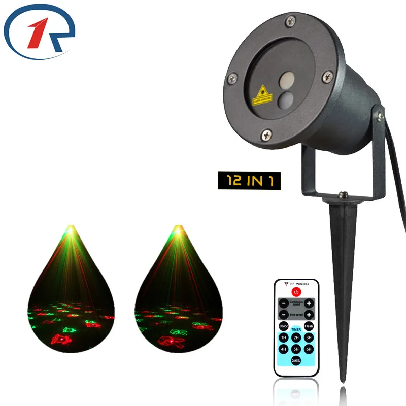 

ZjRight Red Green Laser Light Outdoor Waterproof 12 kinds of dynamic Xmas patterns projector Bar DJ party decoration stage light