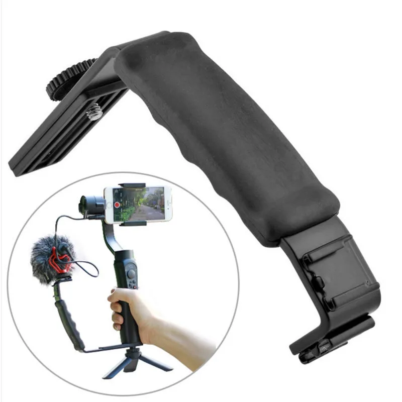 

Smooth Q Mic Stand L Bracket Camera Handle Grip with 2 Hot Shoe Mounts for iPhone Zhiyun Smooth 4/DJI Osmo/Rode Videomicro