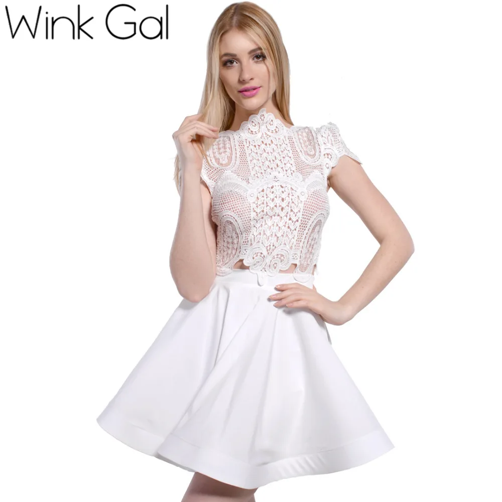 Wink Gal 2016 Spring Short Women Dress Hollow Out Sexy Club Ladies Dresses Mini Summer Dress