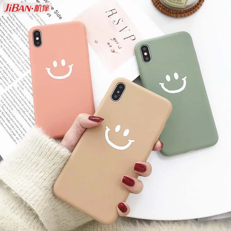 JIBAN Cute Cartoon Smile Expression Phone Case For Iphone XR XS Max X Couples Soft TPU 7 6 6S 8 Plus Cover |