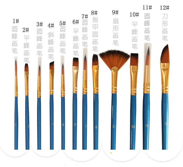 Mrosaa 12 шт. набор кистей для рисования нейлоновые кисти для рисования кисть разнообразие стиль короткая Удочка акриловая кисть для масляных красок фломастеры художественные принадлежности