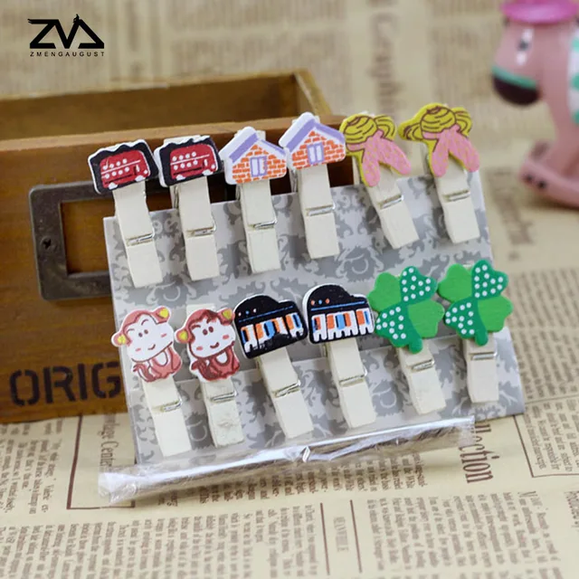 12pcs Bag Kawaii Photo Paper Cartoon Spring Wood Clips Cute 12pcs Bag Kawaii Photo Paper Cartoon Spring Wood Clips Cute Stationery Party Decoration Craft Diy