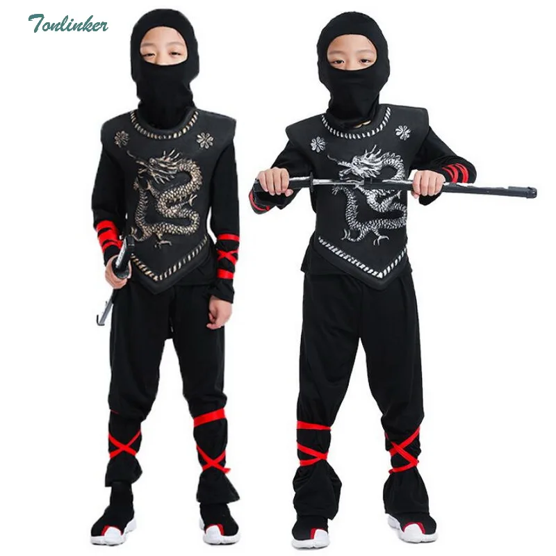 

Boys Black Martial Ninja Clothes Suit Halloween Cosplay Warrior Stage Suit Kids Christmas Samurai Costumes Swordsman Costume