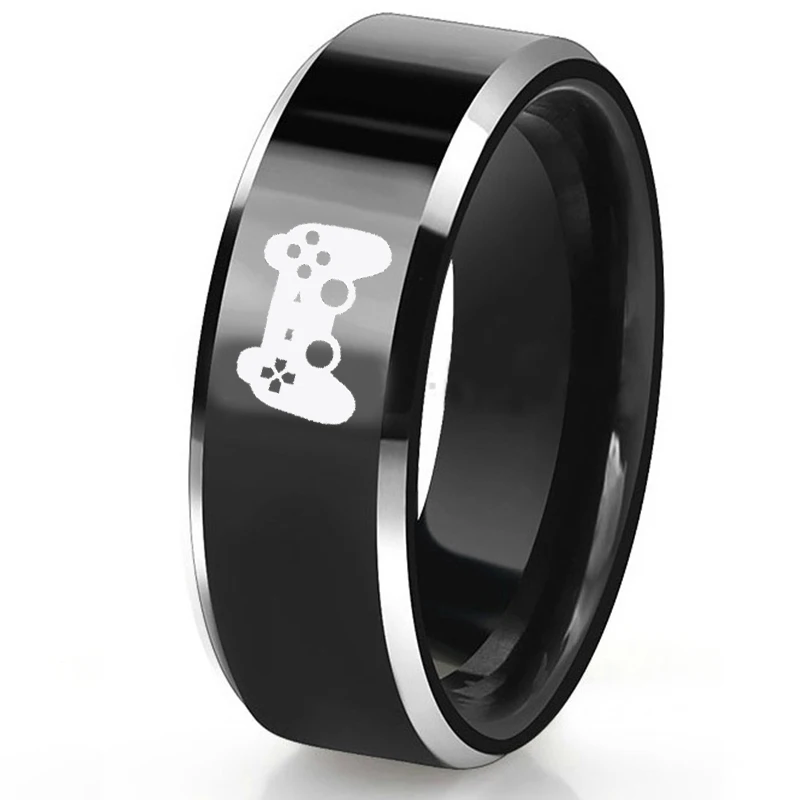 Гравировка 8 мм черный вольфрам карбид кольца контроллер игры плеер хобби кольца для мужчин специальный дизайн