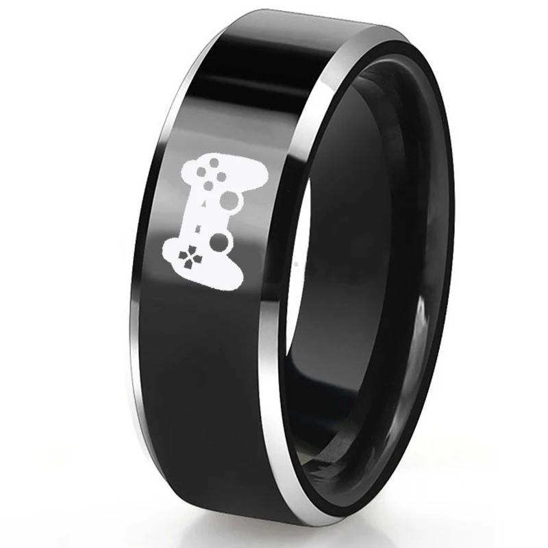 

Free Custom Engraving 8MM Black Tungsten Carbide Rings Controller Game Player Hobby Rings for Men Special Design