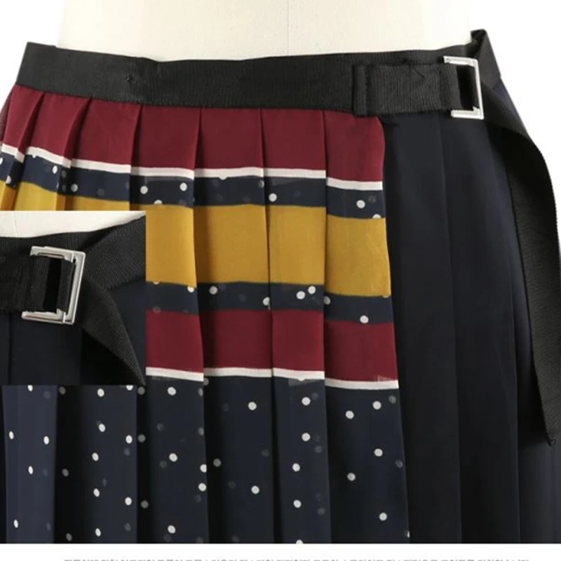 Hanzangl l-4xl artı boyutu etekler moda tasarımcısı zarif bayanlar yüksek bel patchwork şifon vintage pileli etek