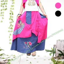 Национальная юбка дизайн хлопок Повседневный вышитый Павлин узор Женская Макси юбка Faldas/милые длинные юбки женские