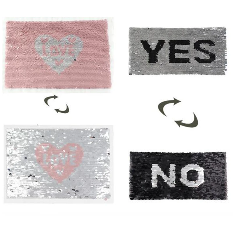 

Yes No Love Reversible Change Color Sequins Sew On Patches for Clothes DIY Patch Applique Bag Clothing Coat Sweater Crafts