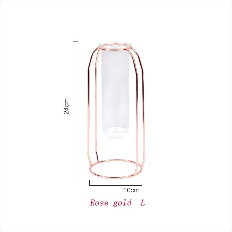 Rose Gold L Стеклянная железная ваза в скандинавском стиле, простая художественная ваза геометрической формы, роскошный 1 комплект, украшение для дома, аксессуары для спальни - Цвет: Rose Gold L