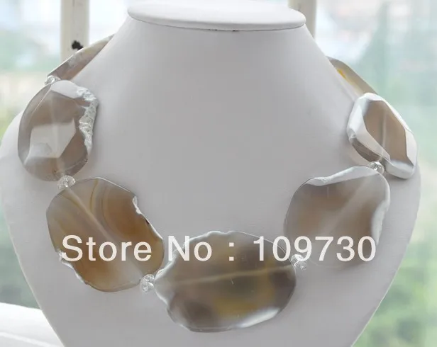 

Jewelry 0012244 Big 35x50mm gray dark brown sheet agate faceted crystal necklace