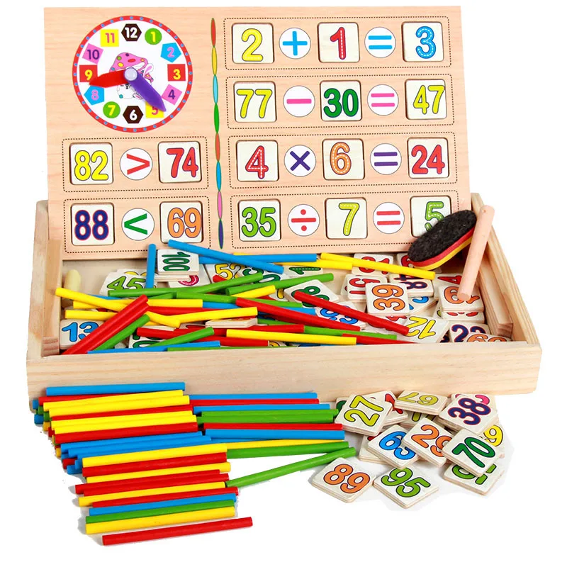 Детская Классическая математическая деревянная игрушка с 100 палочками и 70 деревянными карточками и деревянной коробкой для раннего развития игрушка Монтессори