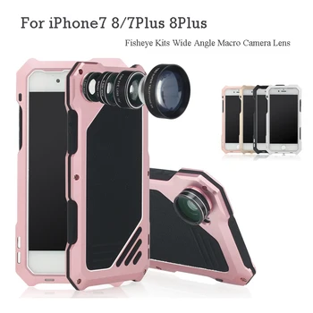 

For iPhone7 8 / 7Plus 8Plus 3 in 1 Back Fisheye Kits Wide Angle Macro Camera Lens Antiknock Waterproof Diving Protective Case