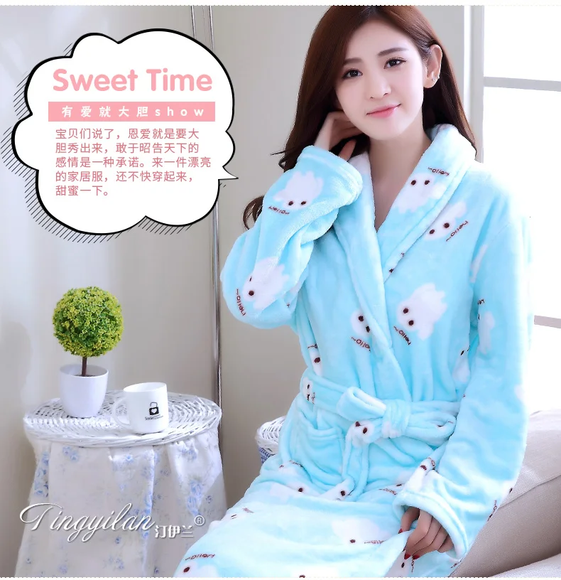 Lady Coral Fleece Bathrobes Women's Winter Flannel Pajamas Adult Men's Winter Warm Sleep Robe Coral Fleece Couples Homwear D2090