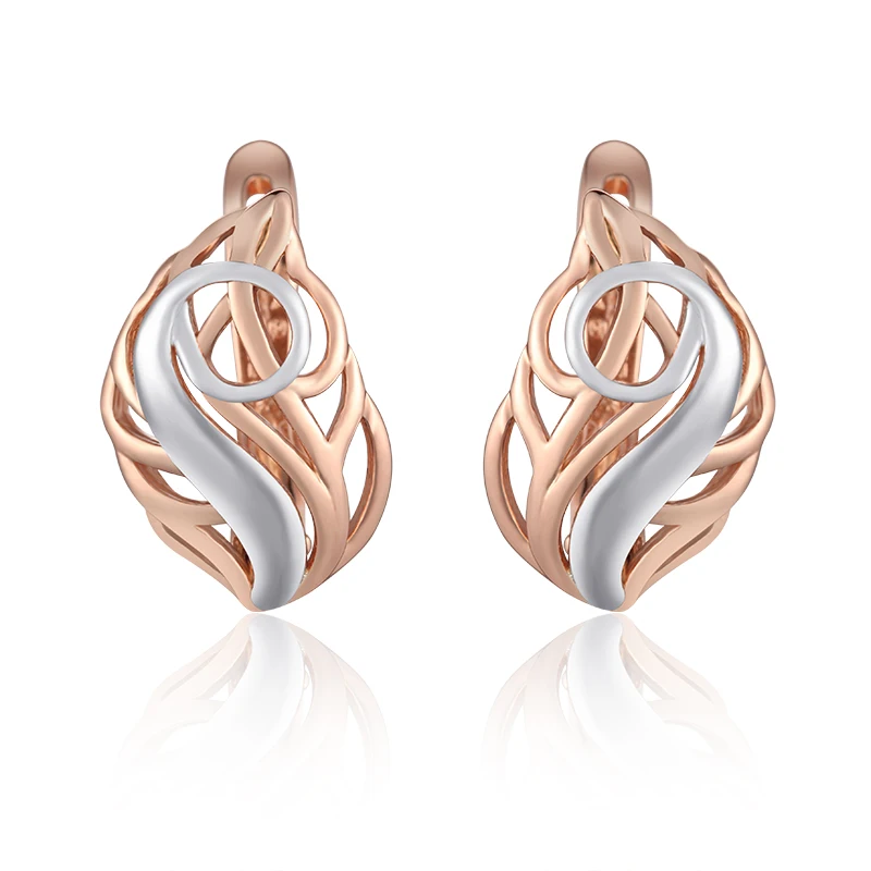 

FJ Women 585 Rose Mixed White Gold Color Round Oval Without Stone Drop Earring