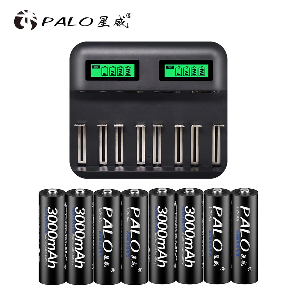 PALO 8pcs AA rechargeable battery 1.2V 3000mAh Ni-MH AA battery for camera toy+LCD smart battery charger for AA AAA SC C D size PALO 8pcs AA rechargeable battery 1.2V 3000mAh Ni-MH AA battery for camera toy+LCD smart battery charger for AA AAA SC C D size