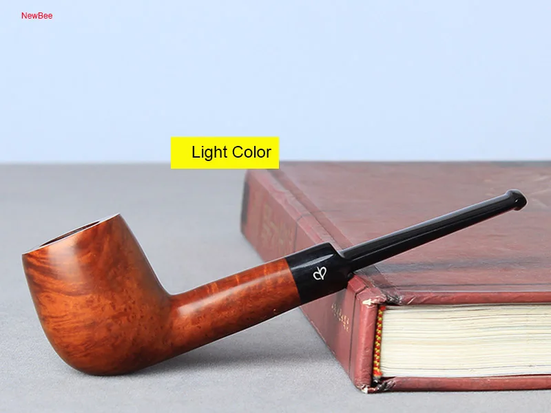 ft1-NewBee Briar Wood Smoking Pipe 2 Different Colors Handmade 9mm Acrylic Saddle Mouthpiece for Men's Gift + Free 10 Smoking Tools Kit