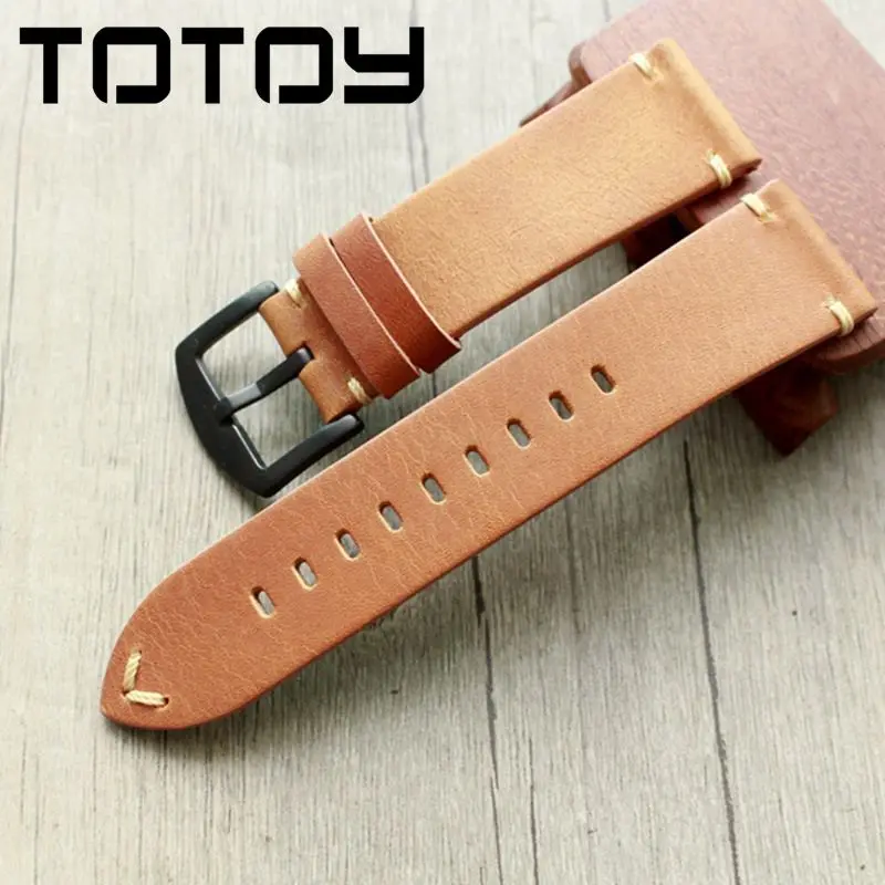 

TOTOY Handmade Brown Men's Watchbands, For PAM111 22MM 24MMRetro Wind Strap, Soft Suede Leather Watchbands