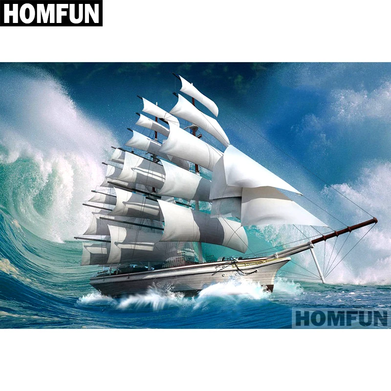 Набор для алмазной вышивки HOMFUN A01777 5D картина парусник и море с