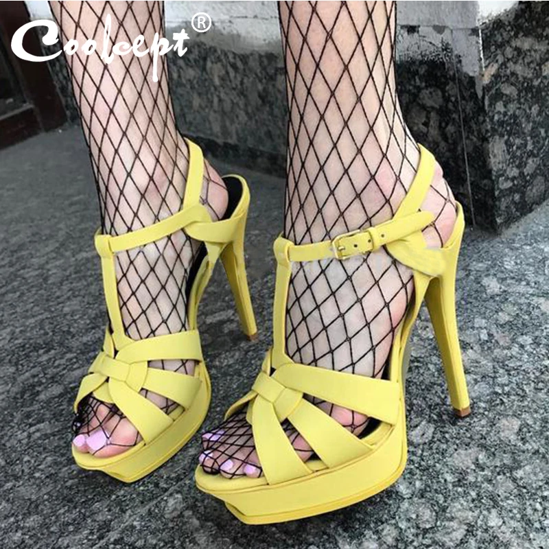 Coolcept Genuine Leather High Heel Sandals Women Heels 10cm And 14cm Sexy Footwear Fashion Woman Shoes R4425 Hot Sale 33-40