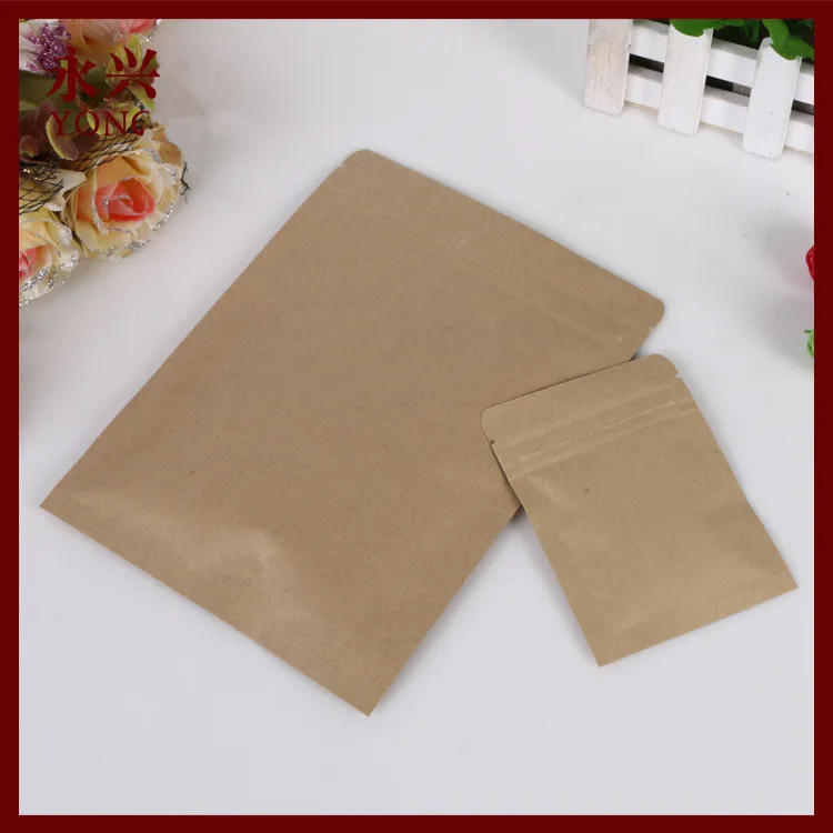 

50pcs/lot flat Brown kraft paper bag no window not stand up Zipper/zip lock Jewelry packaging bag paper bags for gifts/tea bags
