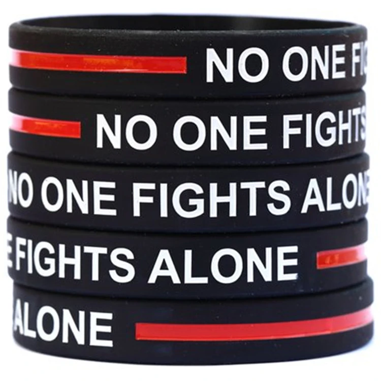 1pc No One Fights Alone Thin RED Line silicone Wristband Bracelets for