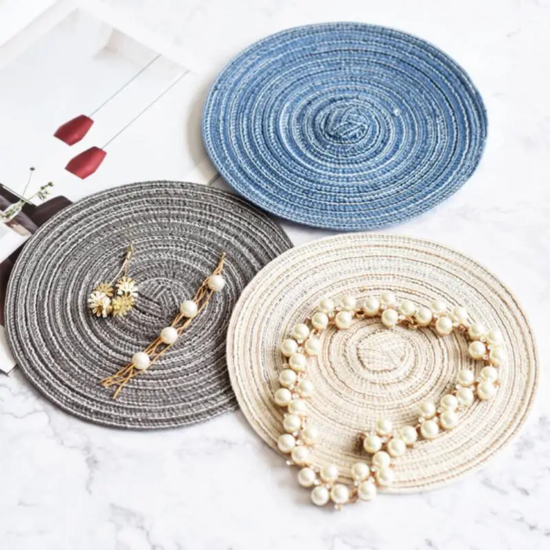 

2PCS Cup Pad Photography Prop Table Decor Heat Insulation Easy Clean Durable Placemat Round Cotton Linen