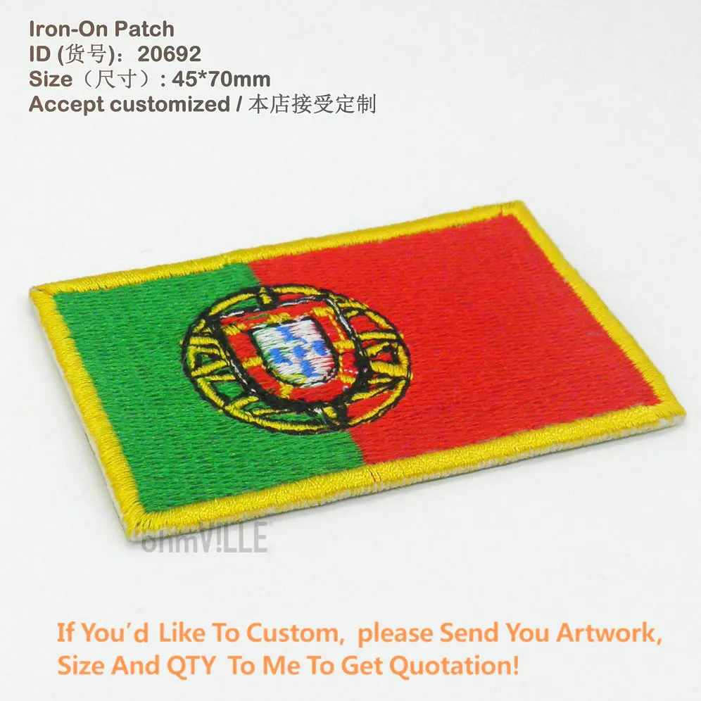 

New Portugal Flag Iron on Patch for Clothing Appliques 3D Embroidery parches Eco-Friendly Embroidered Patches brand Handmade