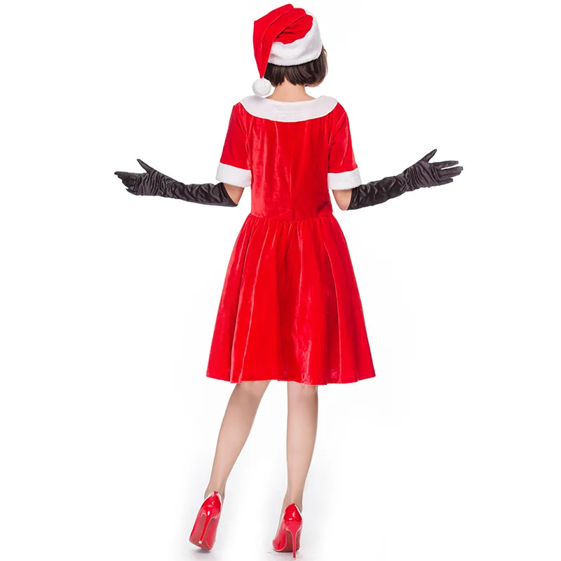 Новогодние рождественские костюмы, косплей, Санта-Клаус, роскошные бархатные красные платья, юбка, шапки со шнурками, униформа для взрослых, женская одежда для девочек