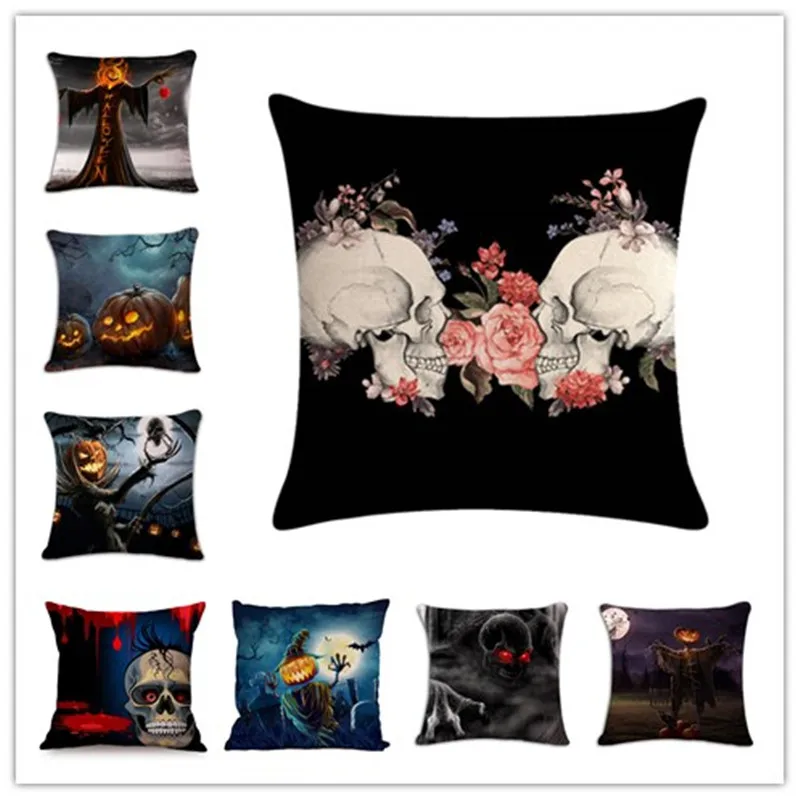 

Halloween Skull Pillow Case New Qualified Cushion Cover Sofa Waist Cotton Linen Throw Cushion Cover Home Decor Dropship