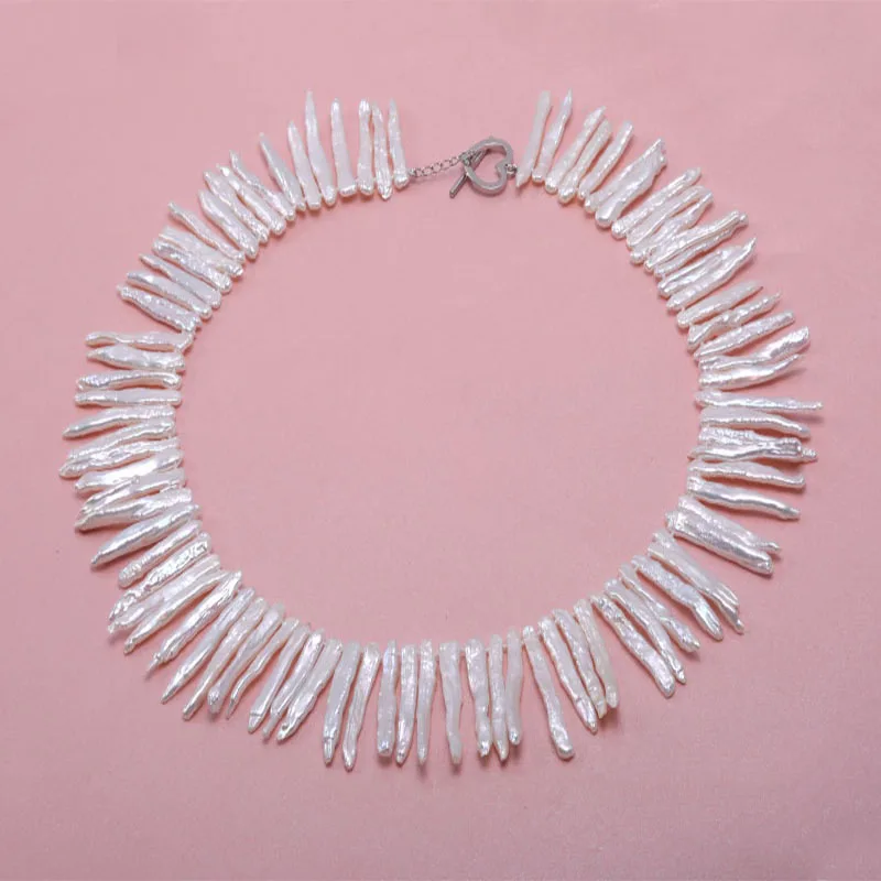 JYX 4x35 мм белый барокко Пресноводный Культивированный Biwa жемчужное ожерелье вечерние ювелирные изделия подарок AAA 17-18"