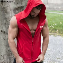 Maoxzon мужские свободные майки с капюшоном для фитнеса, мужские кардиганы на молнии, повседневные рубашки без рукавов для бодибилдинга и тренировок